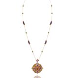 Classic Pink Sapphire Necklace with Precious Stones